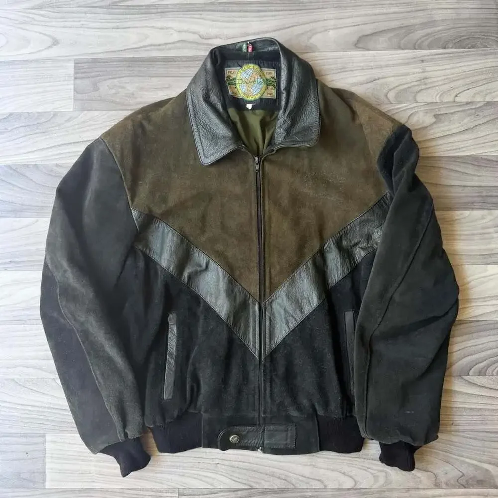 Vintage European Community Pelle Suede Bomber Jacket Large